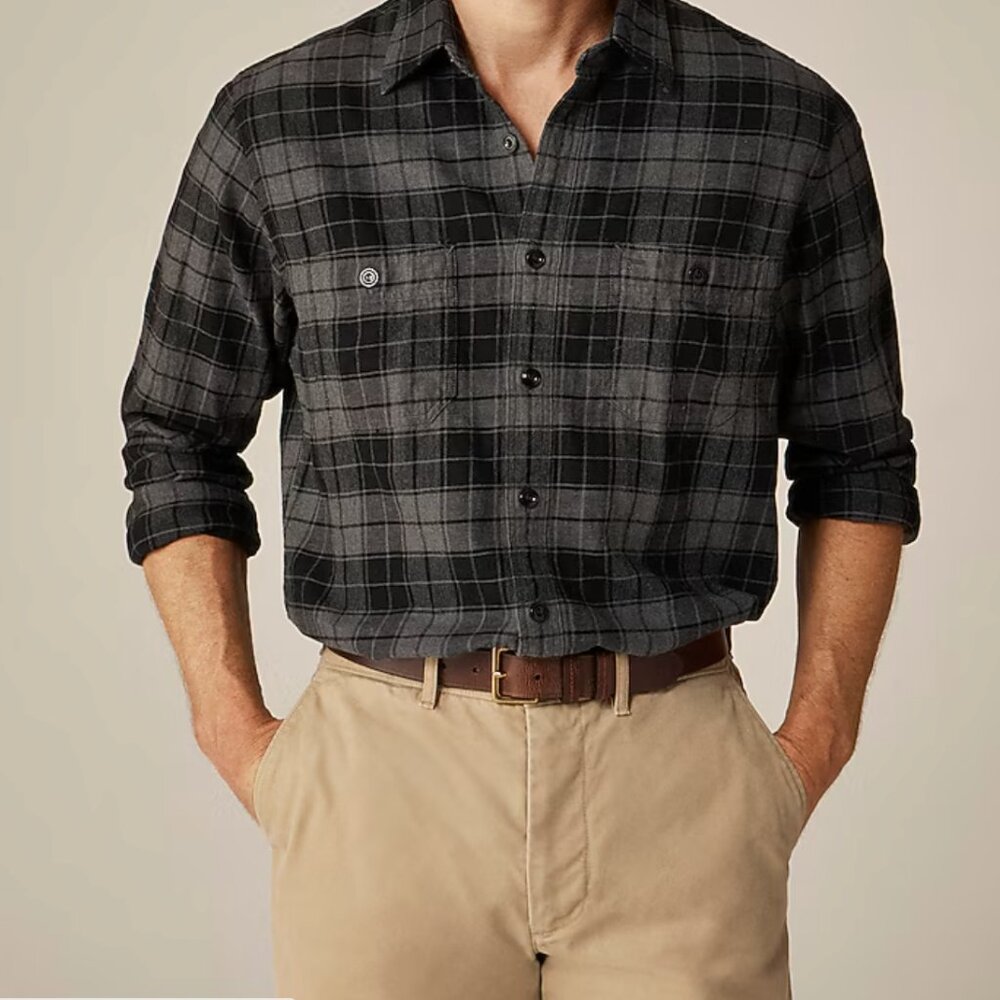 NWT J.Crew Cotton-hemp blend twill workshirt Size Large  in James Gray Charcoal